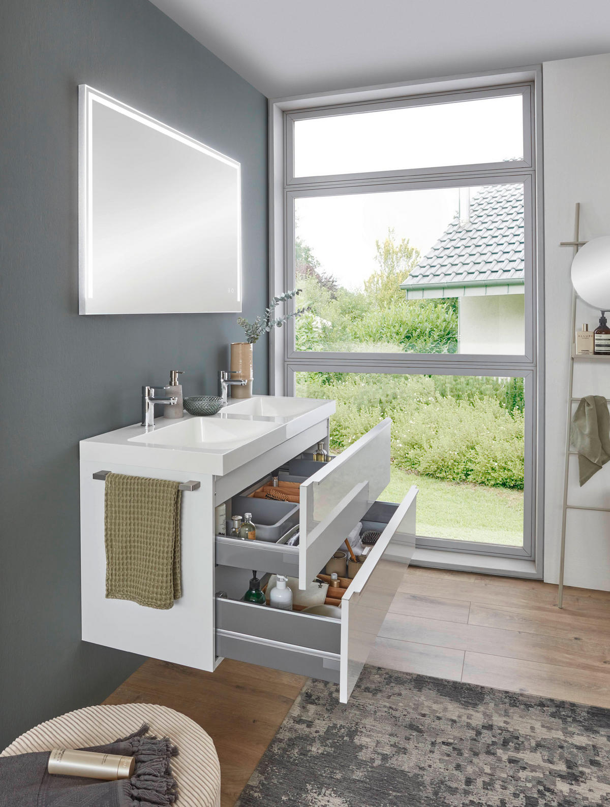 TVÄTTSTÄLL MED KOMMOD 121 cm  - stålfärgad/vit, Modern, metall/trämaterial (121cm) - Celina Home