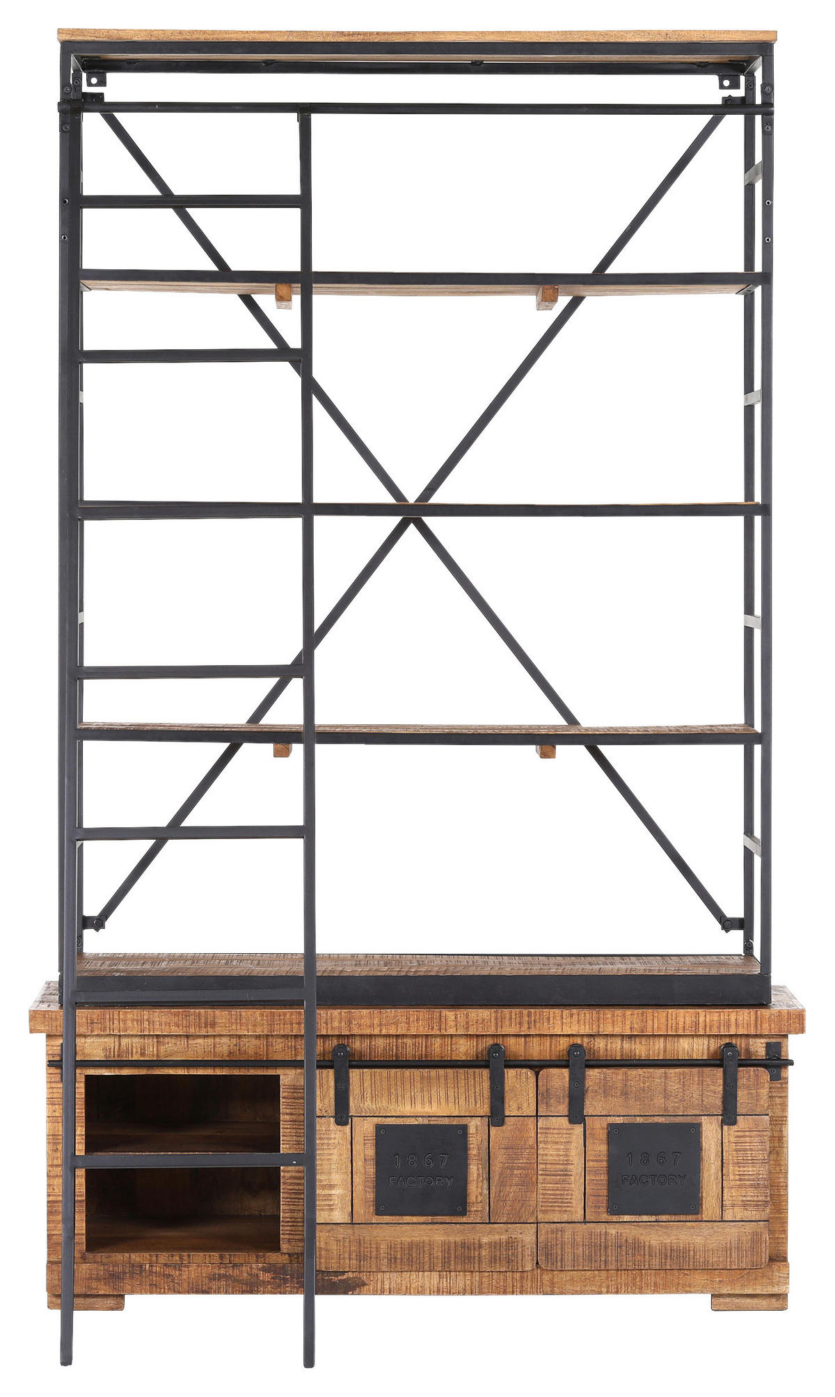 BÜCHERWAND Mangoholz massiv Naturfarben, Schwarz  - Schwarz/Naturfarben, KONVENTIONELL, Holz/Metall (127/210/45cm) - Landscape