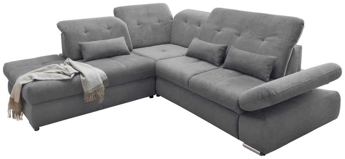 ECKSOFA Dalida Dunkelgrau Chenille  - Chromfarben/Dunkelgrau, MODERN, Textil/Metall (254/280cm) - Livetastic