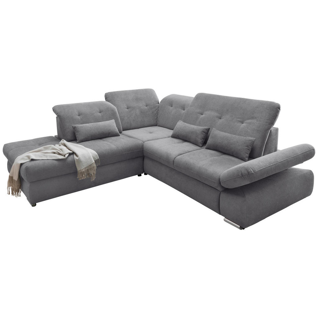 Thumbnail - Livetastic Ecksofa Dalida, Dunkelgrau, Textil, Uni, 5-Sitzer, Füllung: Schaumstoff, Ottomane links, L-Form, 280x254 cm, ...