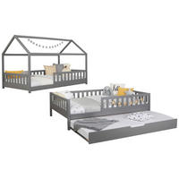 AUSZIEHBETT 100/200 cm,  in Hellgrau, Bettkasten, Rollrost, Matratzen, Absturzsicherung  - Hellgrau/Naturfarben, MODERN, Holz/Textil (100/200cm) - MID.YOU