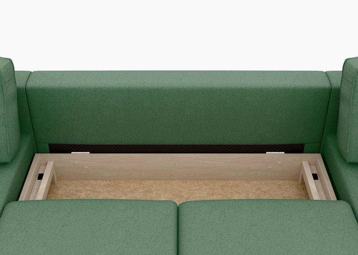 WOHNLANDSCHAFT Dunkelgrün Struktur  - Dunkelgrün/Buchefarben, MODERN, Holz/Textil (161/306/161cm) - Trendmanufaktur