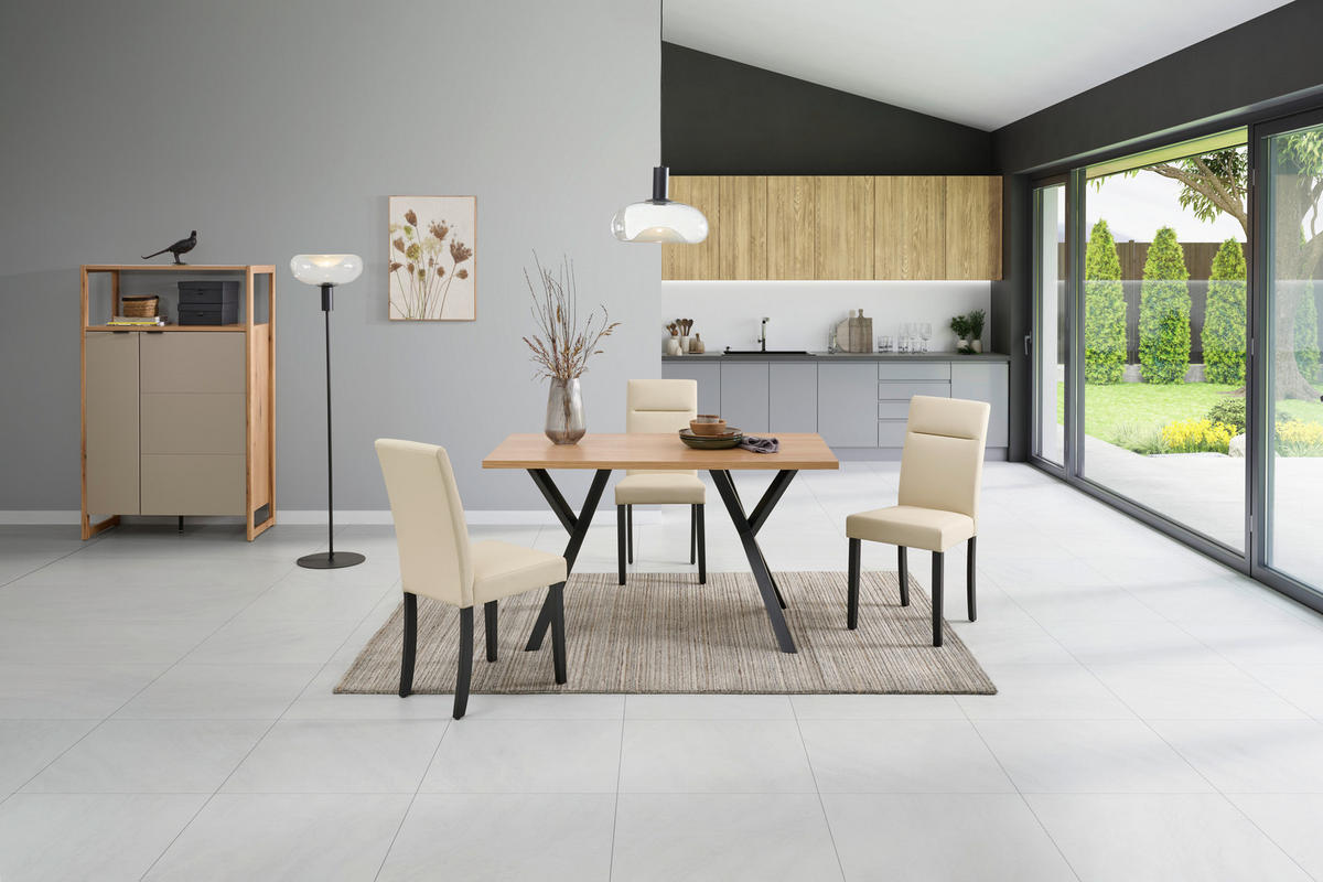 ESSTISCH in Holz  - Eichefarben/Schwarz, Basics, Holz (140/76/80cm) - Livetastic