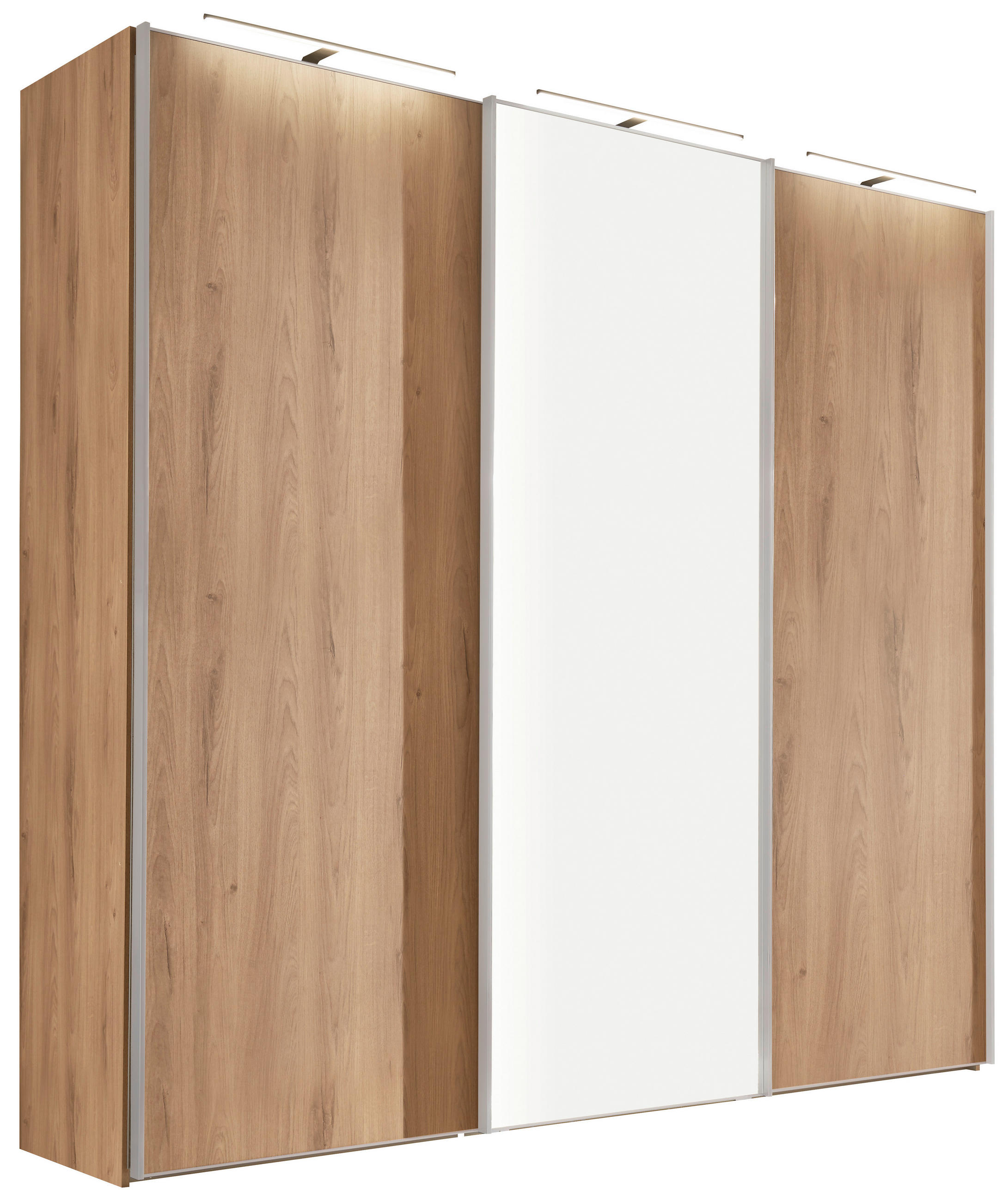 SCHWEBETÜRENSCHRANK in Eichefarben  - Eichefarben/Alufarben, Konventionell, Glas/Holzwerkstoff (249/222/68cm) - Moderano