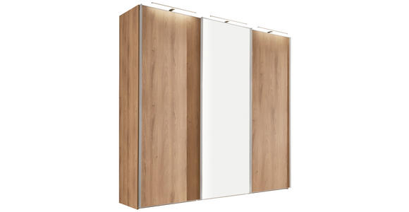 SCHWEBETÜRENSCHRANK  in Eichefarben  - Eichefarben/Alufarben, KONVENTIONELL, Glas/Holzwerkstoff (249/222/68cm) - Moderano