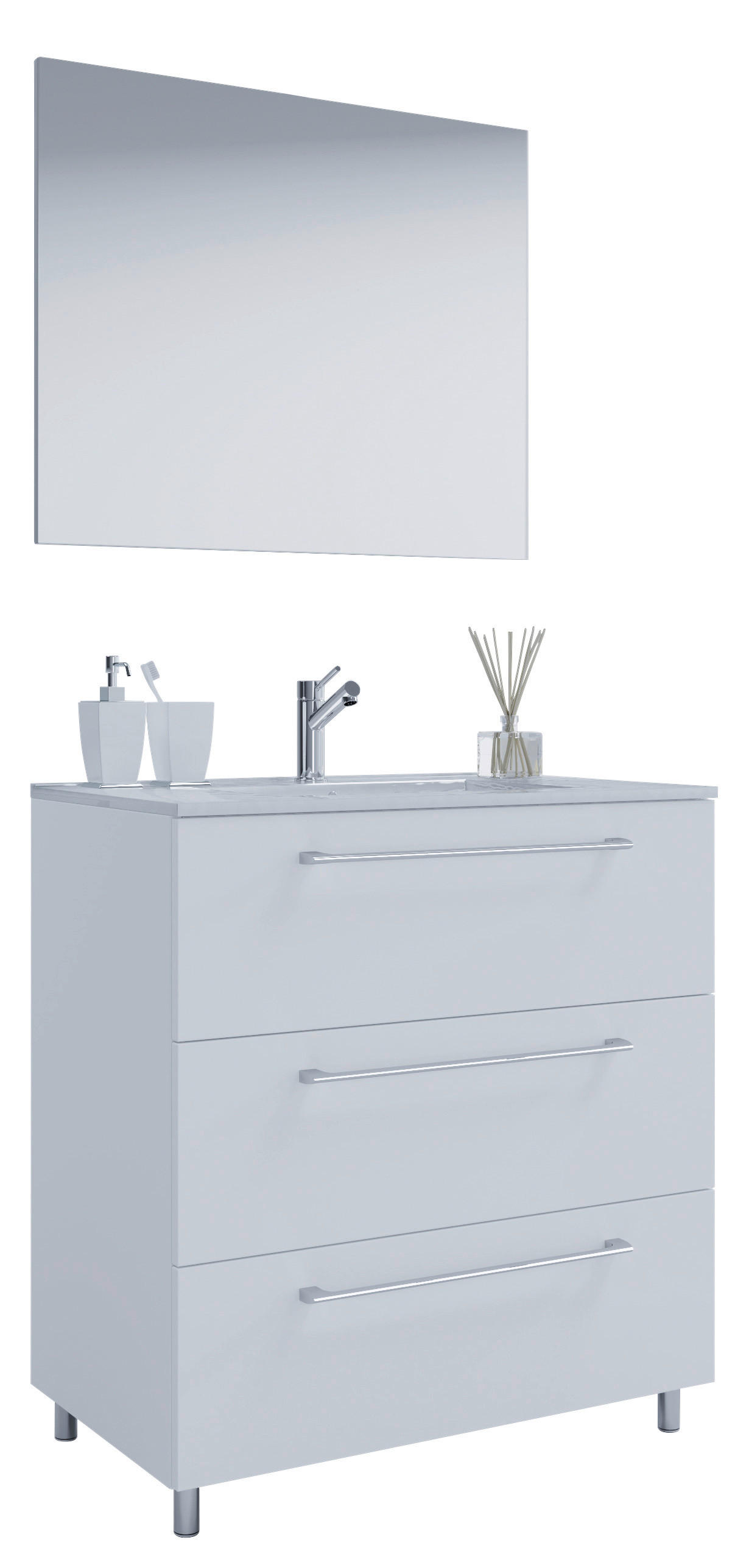 BADEZIMMER 3-teilig  in 60 cm  - Alufarben/Weiß, MODERN, Keramik/Holzwerkstoff (60cm) - MID.YOU