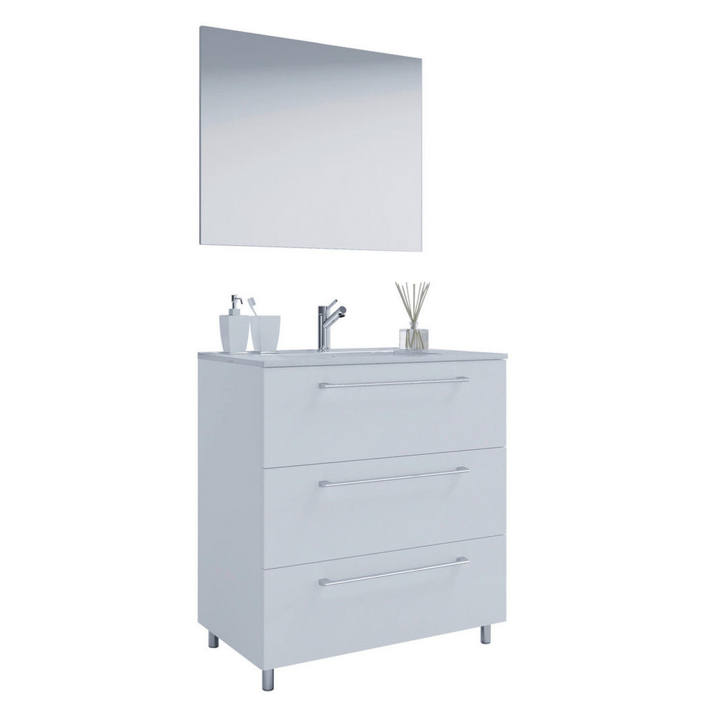 Badmöbel-Set 3-Tlg. Schubo B: 60 cm Weiß Dekor