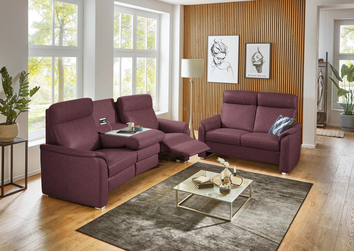 TRAPEZSOFA  in Flachgewebe Weinrot  - Weinrot/Alufarben, KONVENTIONELL, Textil/Metall (218/107/103cm) - Beldomo Comfort