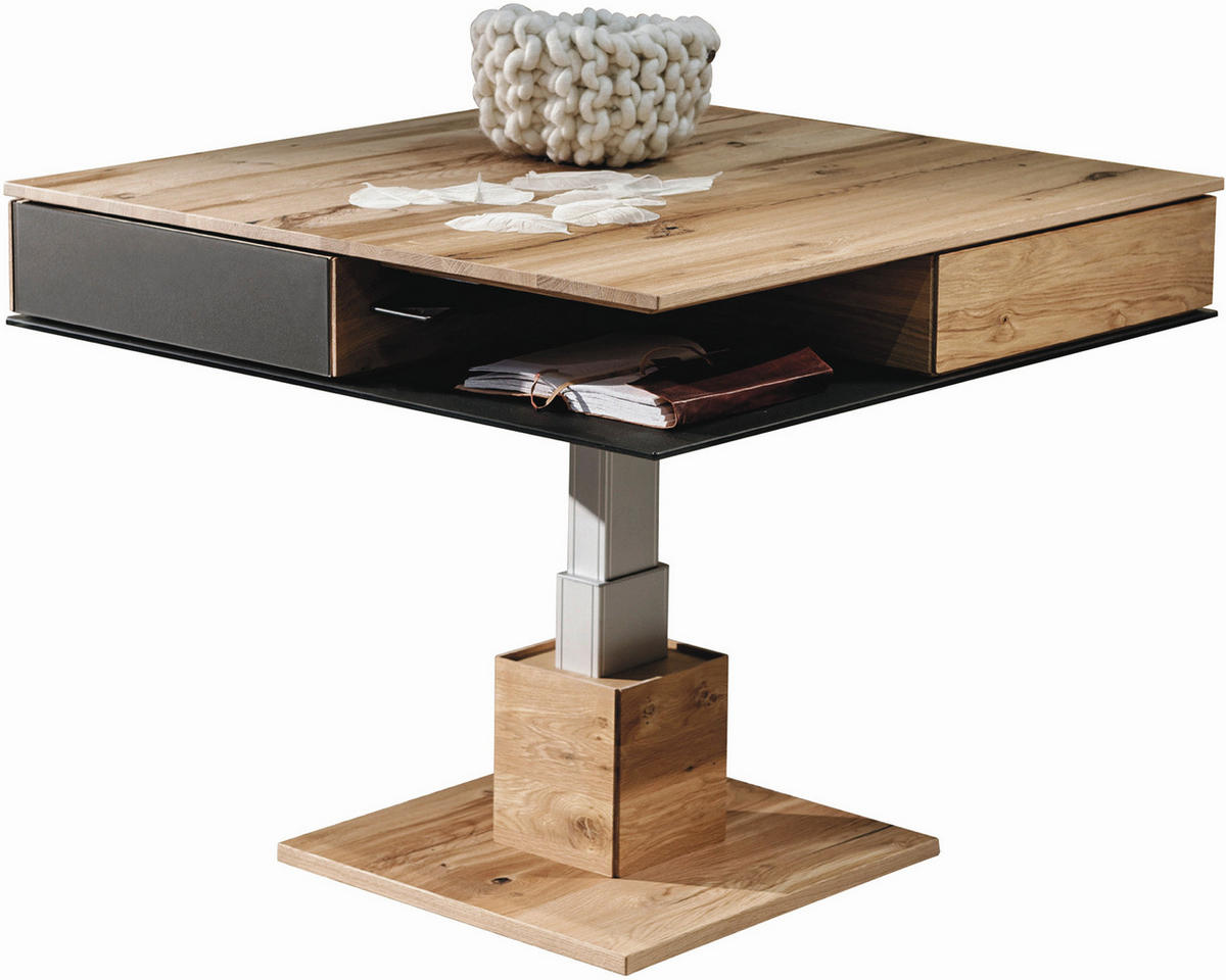 COUCHTISCH Altholz, Eiche massiv Farbglas 90/90/38,3 cm quadratisch Anthrazit, Eichefarben  - Eichefarben/Anthrazit, Design, Glas/Holz (90/90/38,3cm) - Voglauer