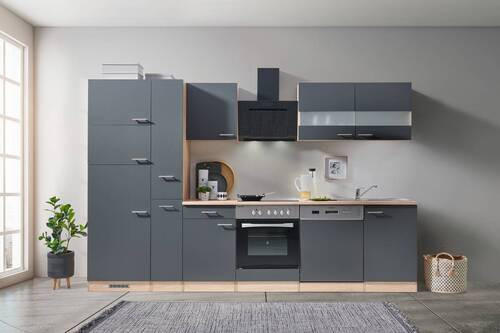 KÜCHENBLOCK 310 cm in Grau, Eichefarben - Eichefarben/Grau, Basics, Holzwerkstoff (310cm) - Respekta