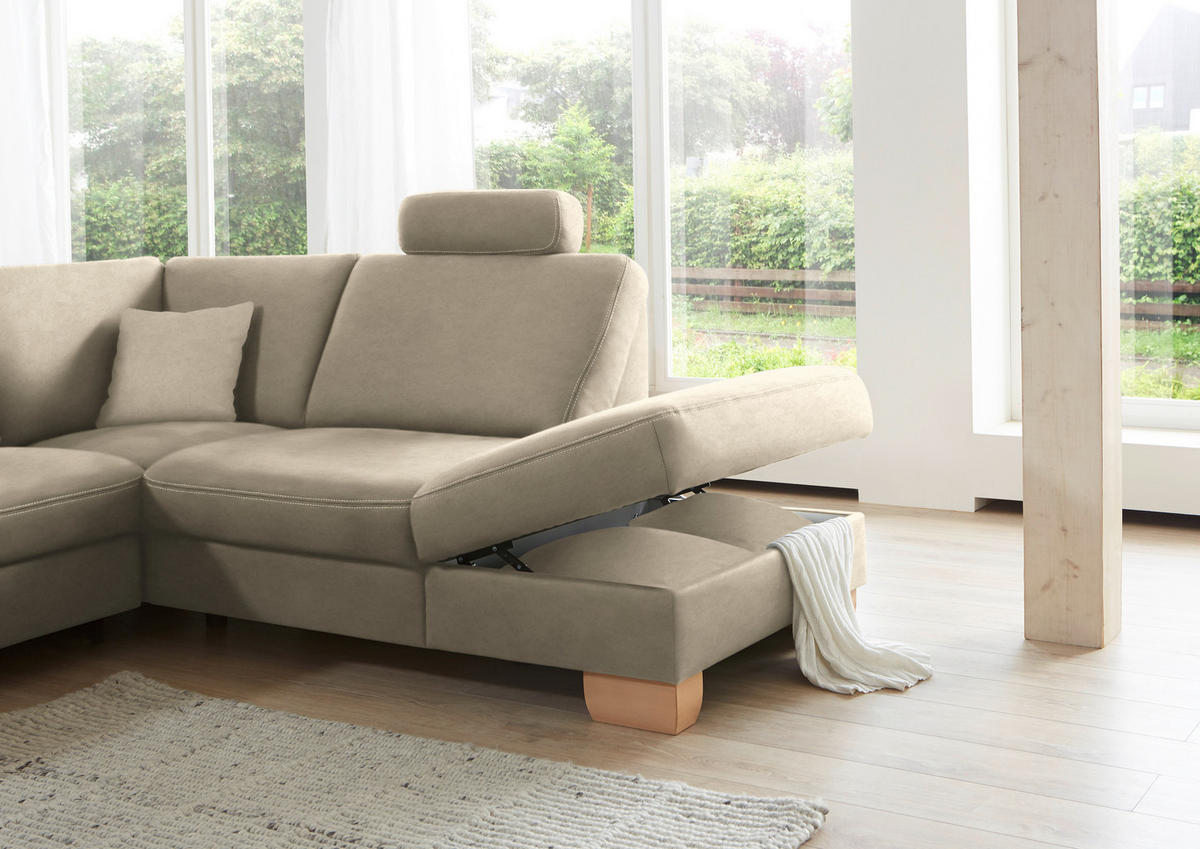 ECKSOFA in Mikrofaser Naturfarben  - Wildeiche/Beige, Natur, Holz/Textil (286/236cm) - Voleo