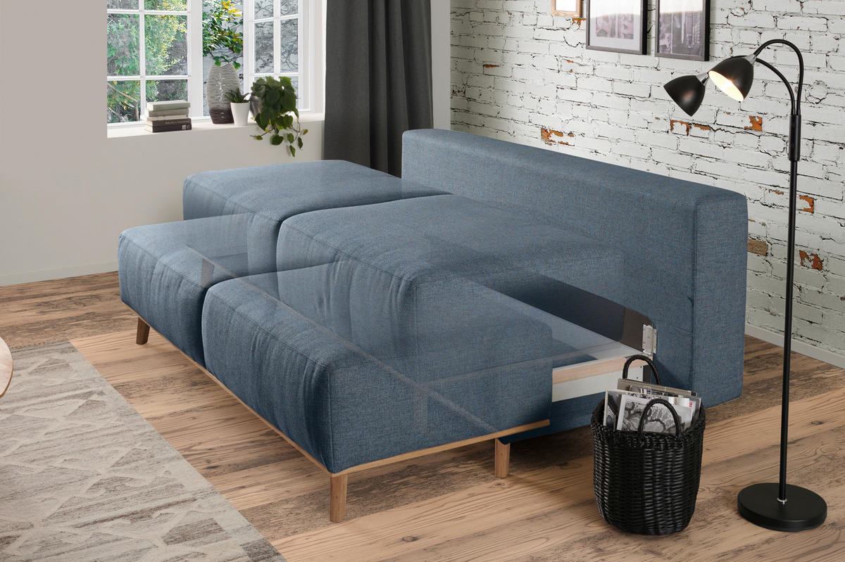 BOXSPRINGSOFA Blau, Grau  - Blau/Grau, Design, Holz/Textil (203/97/107cm) - Dieter Knoll
