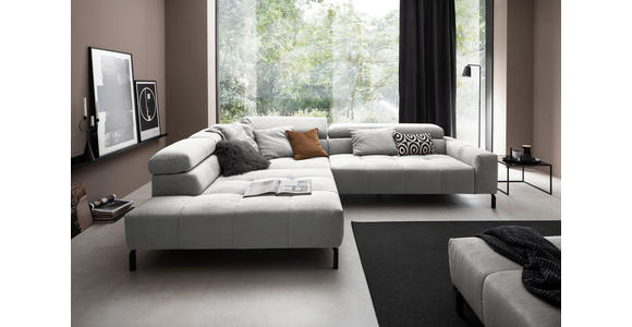 ECKSOFA Grau Cord Rücken echt, Kopfteilverstellung, Sitzvorzug  - Schwarz/Grau, KONVENTIONELL, Textil/Metall (219/311cm) - Hom`in