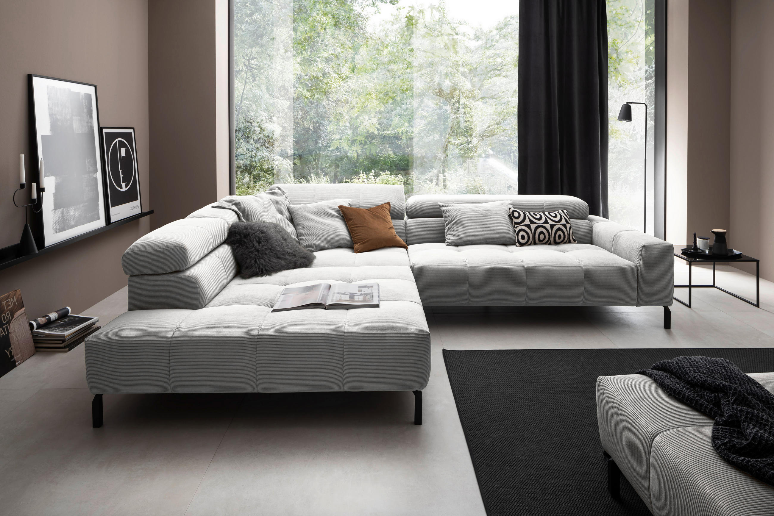 ECKSOFA Grau Cord  - Schwarz/Grau, KONVENTIONELL, Textil/Metall (219/311cm) - Hom`in