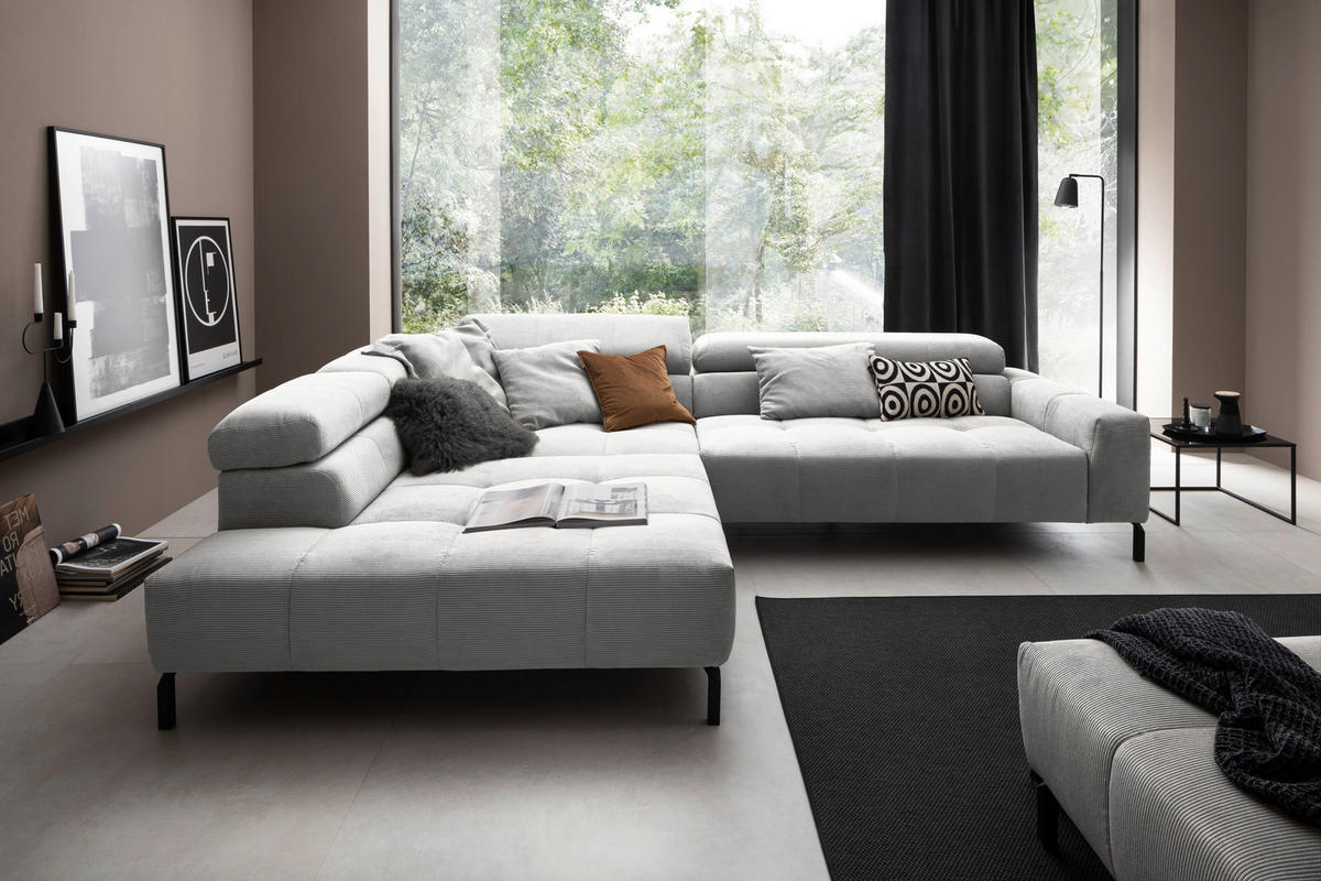 ECKSOFA in Cord Grau  219/311 cm  - Schwarz/Grau, KONVENTIONELL, Textil/Metall (219/311cm) - Hom`in