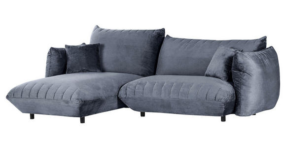 ECKSOFA in Plüsch Blaugrau  - Blaugrau/Schwarz, KONVENTIONELL, Kunststoff/Textil (170/270cm) - Carryhome