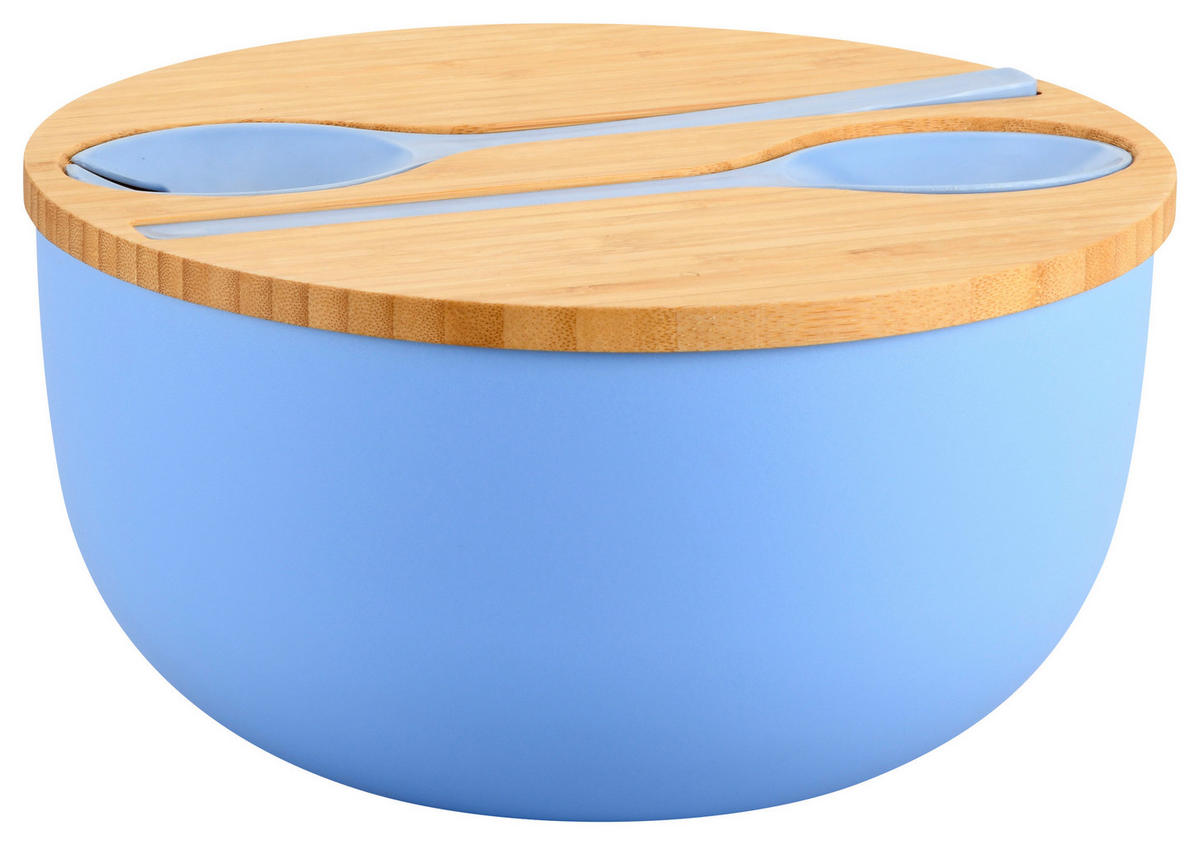SALATSCHÜSSEL   - Hellbraun/Hellblau, Basics, Holz/Kunststoff (24/13/13cm) - Kesper