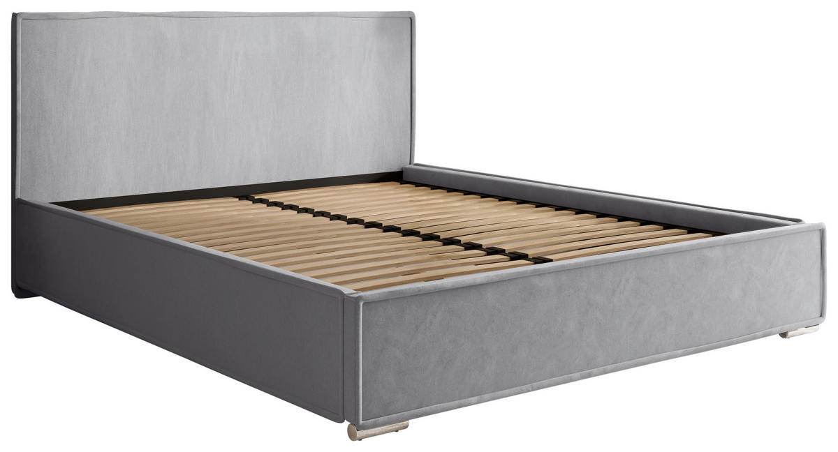 POLSTERBETT 180/200 cm,  in Hellgrau, gepolstertes Kopfteil, Lattenrost, Bettkasten,  - Chromfarben/Hellgrau, MODERN, Holz/Kunststoff (180/200cm) - Chameo