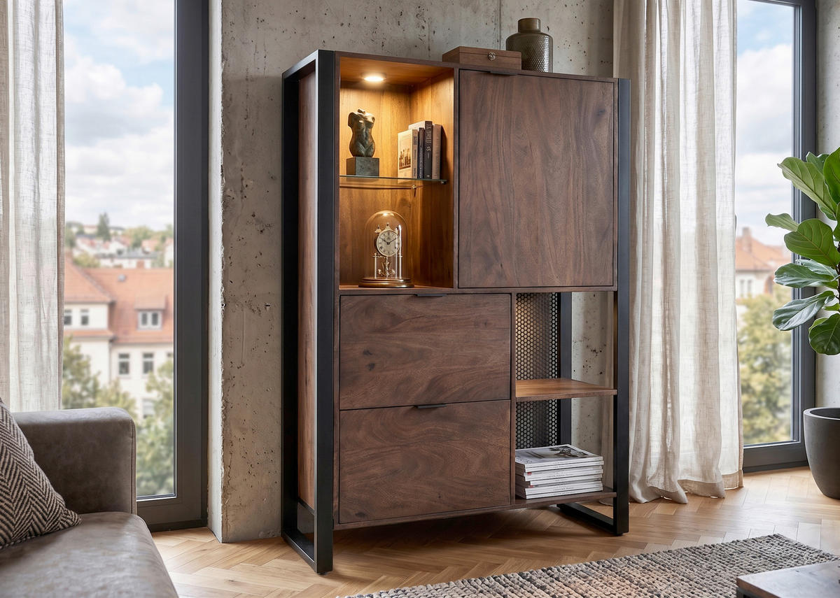 HIGHBOARD  104/150/40 cm 2 Schublade(n)  - Dunkelbraun/Anthrazit, KONVENTIONELL, Glas/Holz (104/150/40cm) - Livetastic