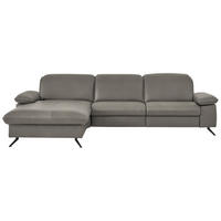 ECKSOFA  Echtleder Grau  - Schwarz/Grau, Design, Leder/Metall (169/307cm) - Beldomo Premium