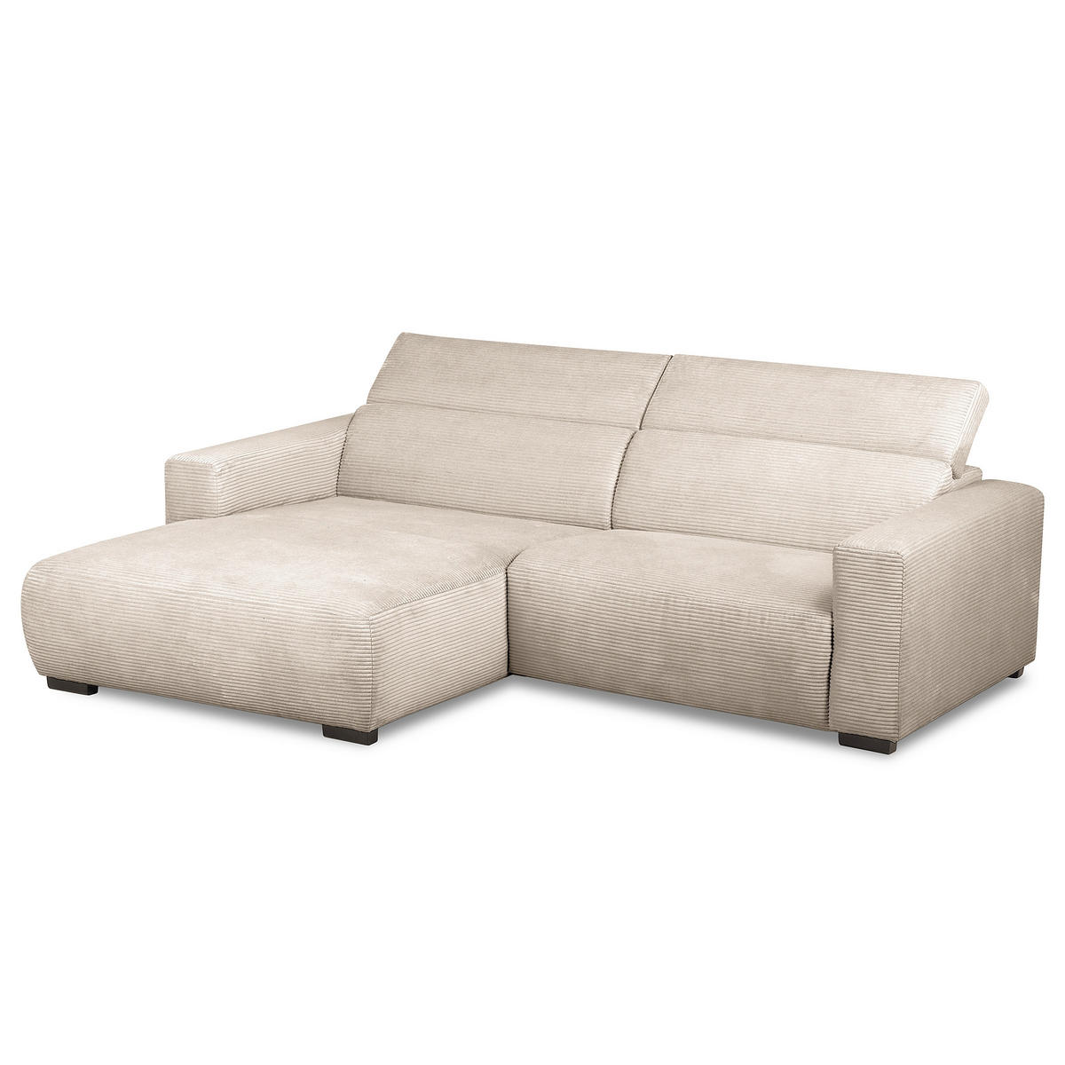 ECKSOFA RENO Hellgrau Cord Relaxfunktion, Kopfteilverstellung  - Hellgrau/Schwarz, Design, Kunststoff/Textil (184/248cm) - Livetastic