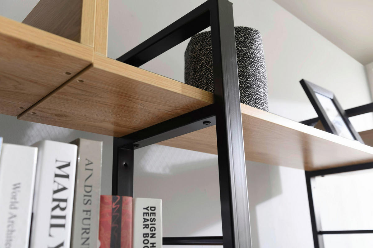 REGAL  120/180/30 cm Naturfarben, Schwarz  - Schwarz/Naturfarben, Design, Holzwerkstoff/Metall (120/180/30cm) - Livetastic