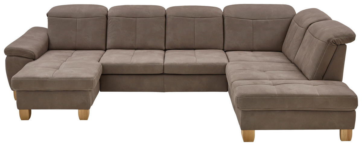WOHNLANDSCHAFT in Mikrofaser Graubraun  - Wildeiche/Graubraun, Konventionell, Holz/Textil (185/343/243cm) - Voleo