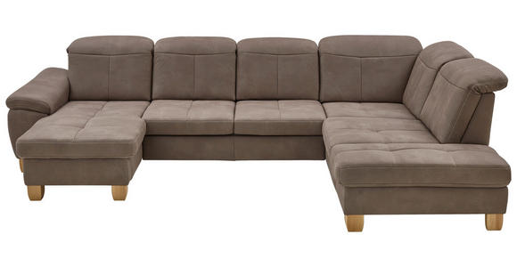 WOHNLANDSCHAFT Graubraun Mikrofaser - Wildeiche/Graubraun, KONVENTIONELL, Holz/Textil (185/343/243cm) - Voleo