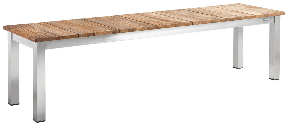 GARTENBANK 180/45/45 cm Recyclingholz, Teakholz  Edelstahl  - Edelstahlfarben/Teakfarben, LIFESTYLE, Holz/Metall (180/45/45cm) - Amatio