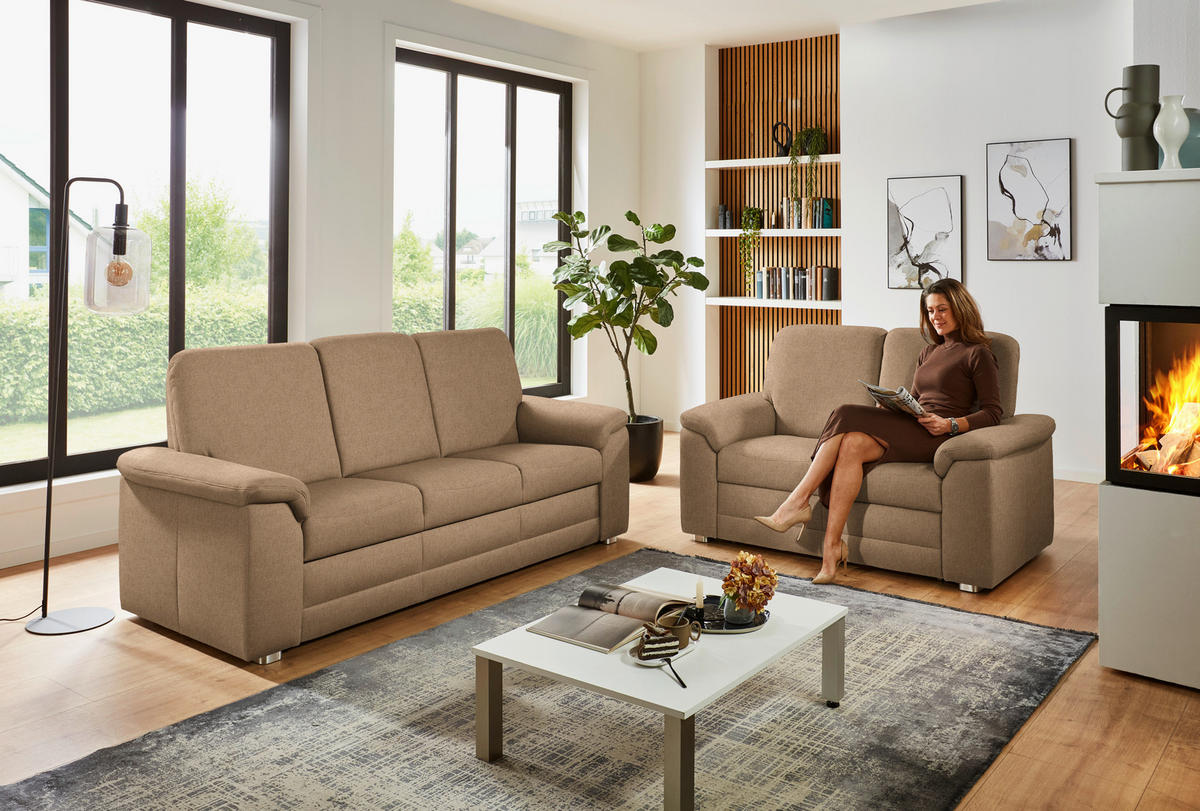 SITZGARNITUR Chenille Altrosa, Hellbraun  - Hellbraun/Alufarben, Konventionell, Textil/Metall (208/156/96/89cm) - Beldomo Comfort