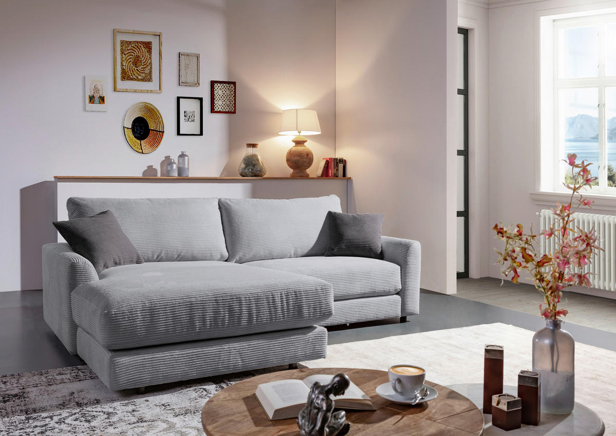 ECKSOFA in Cord Hellgrau  - Dunkelgrau/Hellgrau, Design, Kunststoff/Textil (240/175cm) - Landscape