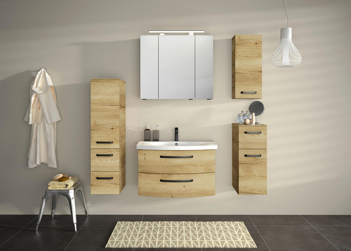 BADEZIMMER 3-teilig  in 84 cm  - Eichefarben/Schwarz, MODERN, Glas/Keramik (84cm) - Sadena