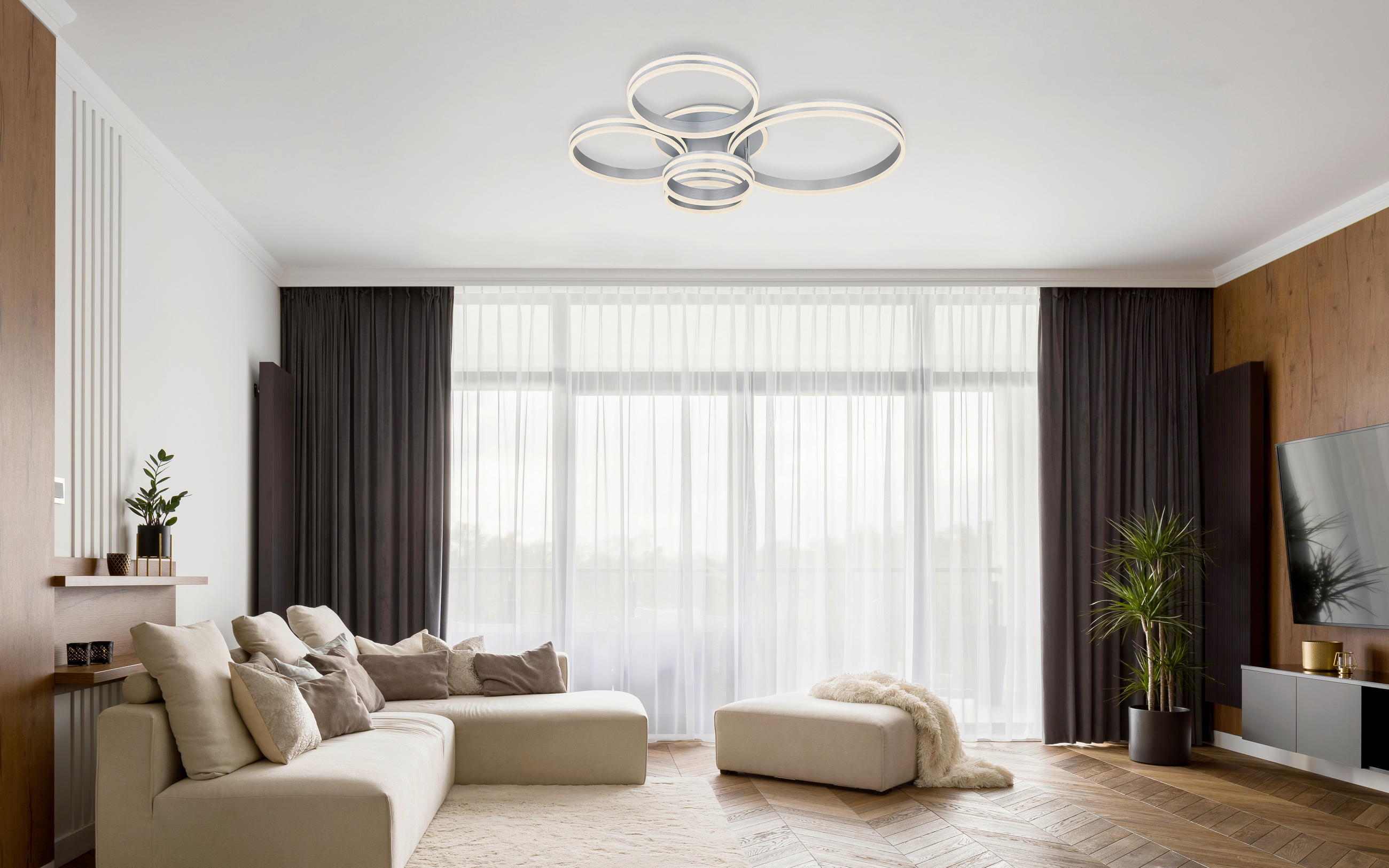 LED-DECKENLEUCHTE 114/90/20 cm   - Opal/Grau, Design, Kunststoff/Metall (114/90/20cm)