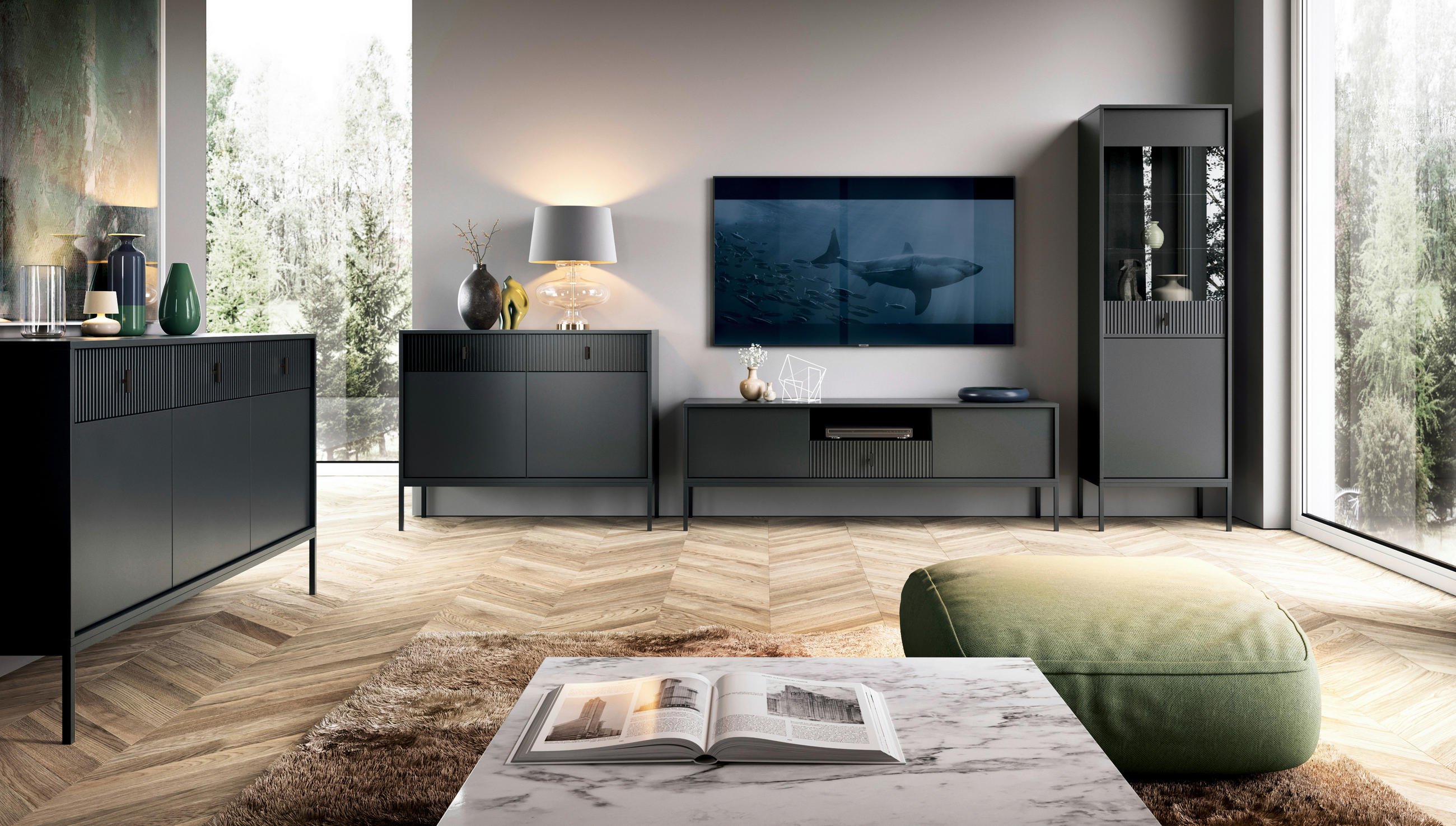 SIDEBOARD Maggiore  in 154,5/82,6/39 cm  - Schwarz, Design, Holzwerkstoff/Metall (154,5/82,6/39cm) - Xora