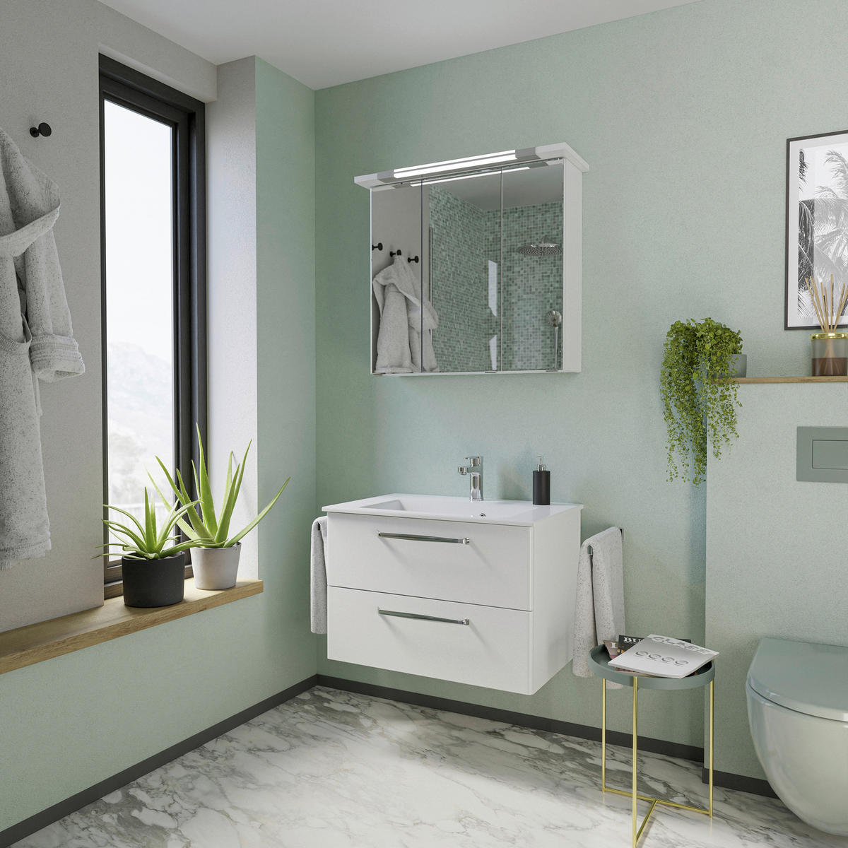 BADEZIMMER  in 77 cm  - Chromfarben/Weiß Hochglanz, Design, Glas/Holzwerkstoff (77cm) - Sadena