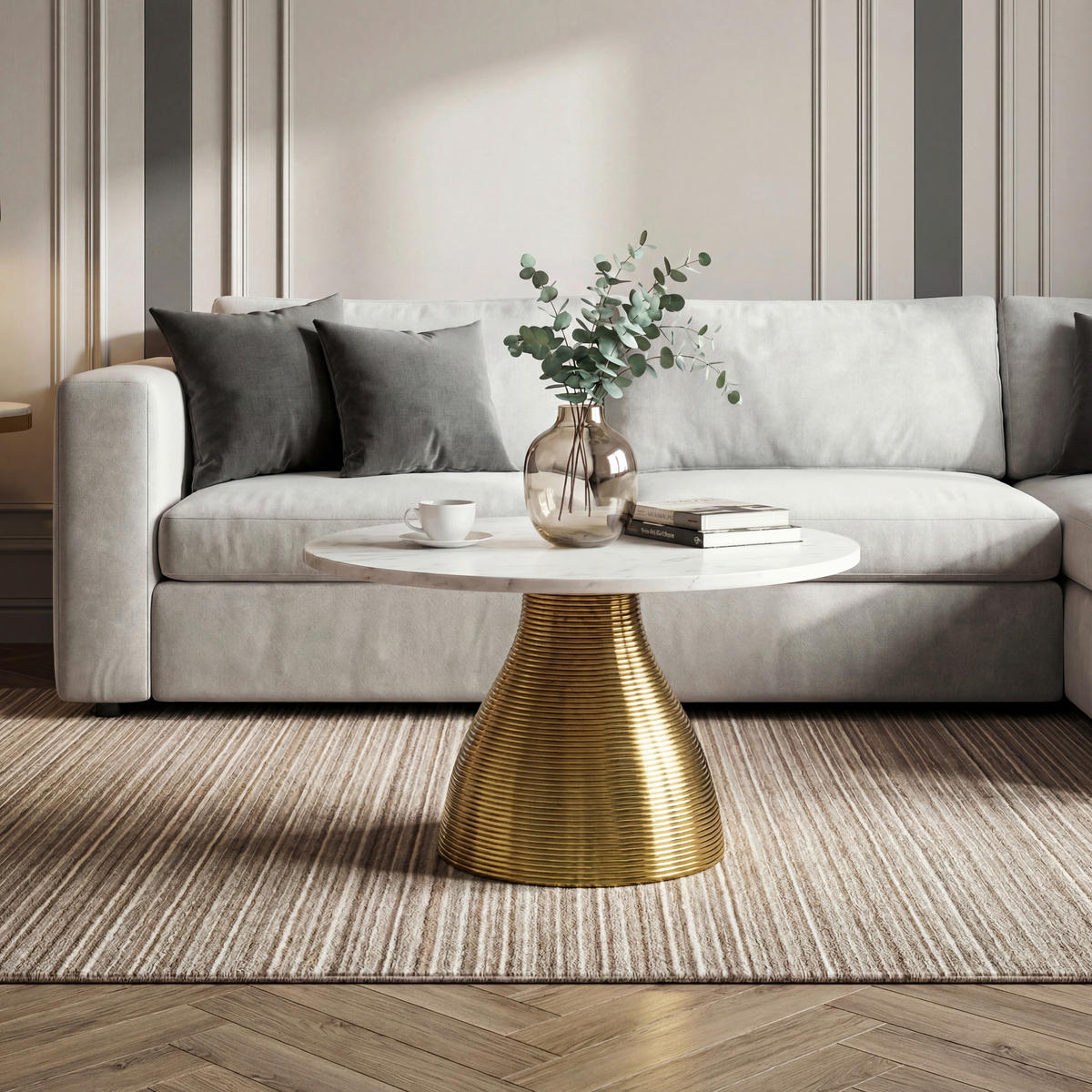 KONFERENČNÍ STOLEK, bílá, kov, kámen, 60/60/40 cm - bílá/barvy zlata, Design, kov/kámen (60/60/40cm) - Livetastic