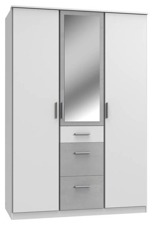 GARDEROB 135/199/58 cm 3-dörrar - vit/aluminiumfärg, Klassisk, trämaterial/glas (135/199/58cm) - Carryhome