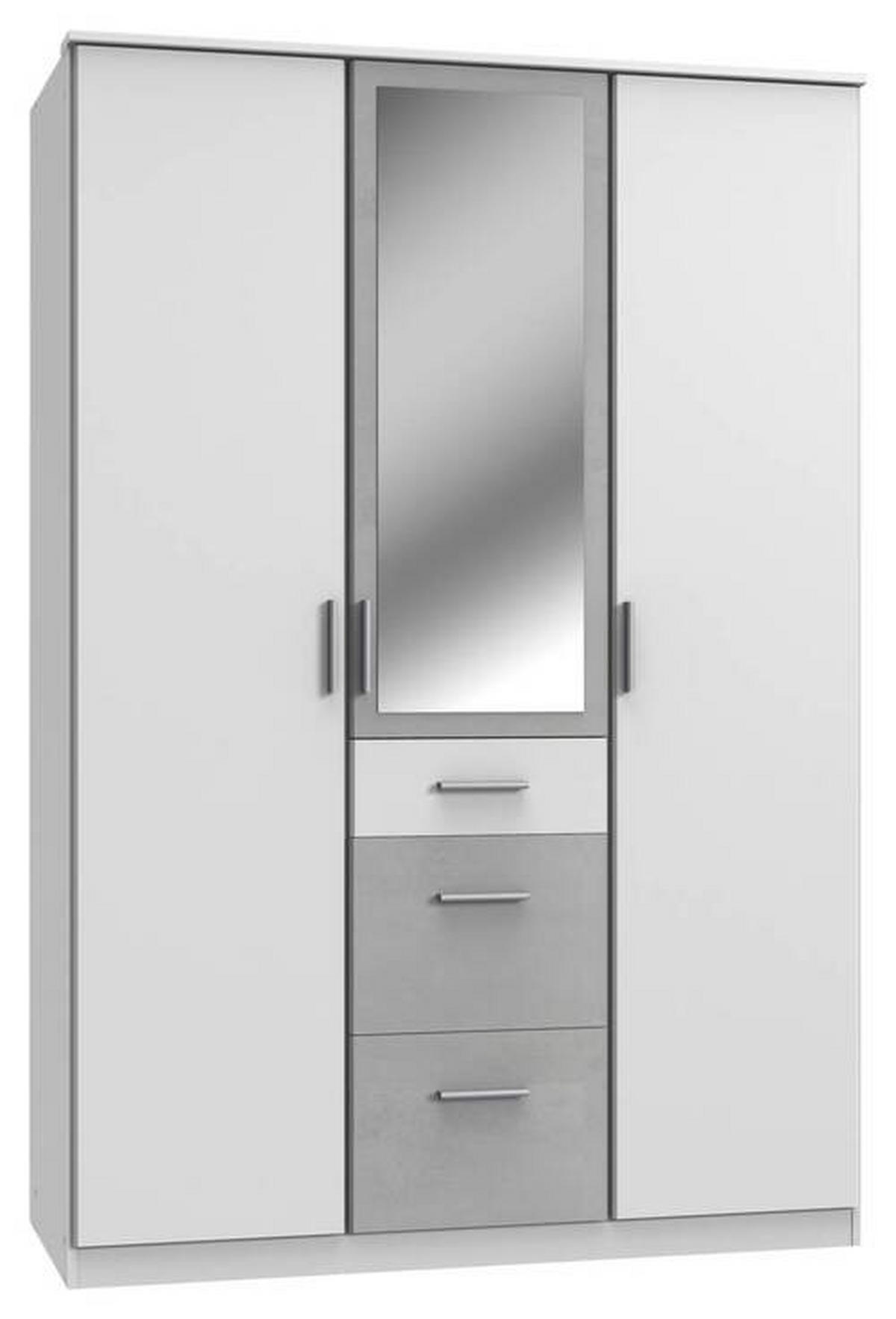 GARDEROB 135/199/58 cm 3-dörrar - vit/aluminiumfärg, Klassisk, trämaterial/glas (135/199/58cm) - Carryhome
