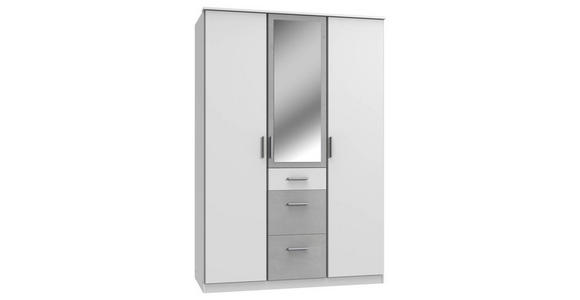 KLEIDERSCHRANK 3-türig Grau, Weiß  - Alufarben/Weiß, KONVENTIONELL, Glas/Holzwerkstoff (135/199/58cm) - Carryhome