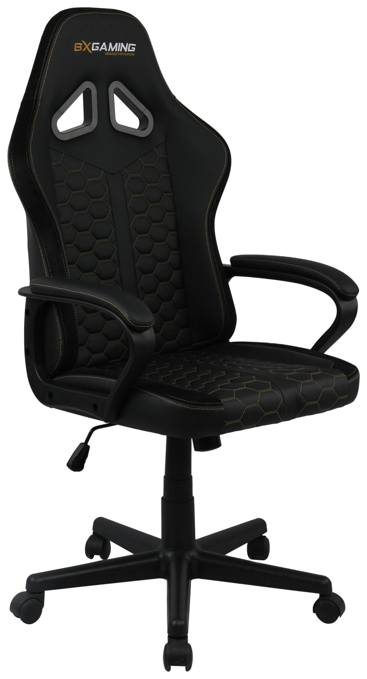 GAMINGSTUHL Schwarz Metall, Kunststoff, Textil   - Goldfarben/Schwarz, Design, Kunststoff/Textil (64/108-118/61cm) - BX Gaming