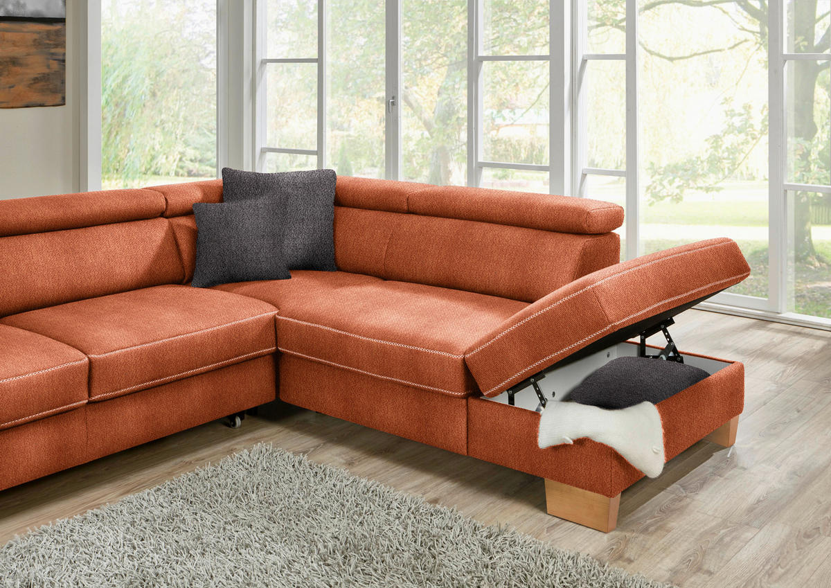ECKSOFA in Mikrofaser Terracotta  - Eichefarben/Beige, Natur, Holz/Textil (226/273cm) - Beldomo System