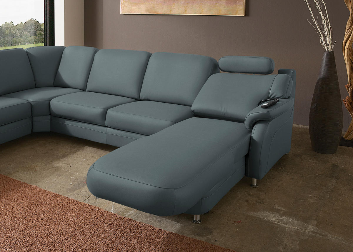WOHNLANDSCHAFT Echtleder Grau  - Alufarben/Grau, Konventionell, Leder/Metall (239/329/165cm) - Beldomo Premium