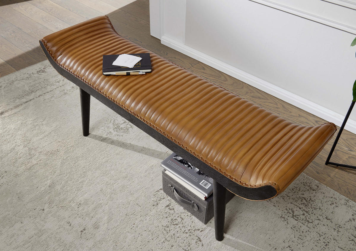 SITZBANK in Leder Braun  - Schwarz/Braun, Modern, Leder/Holz (128/51/38cm) - MID.YOU