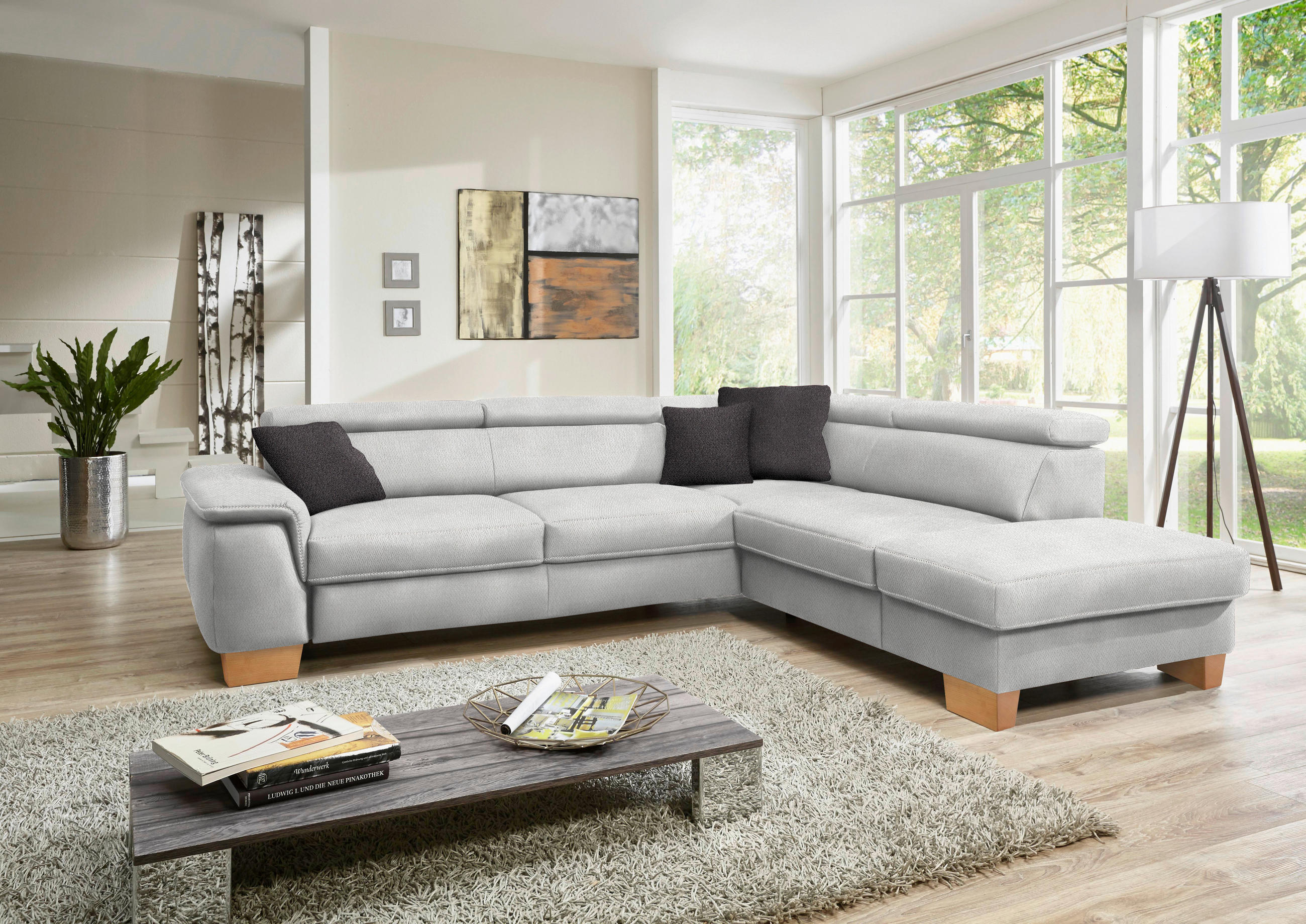 ECKSOFA in Mikrofaser Ecru  - Ecru/Eichefarben, Natur, Holz/Textil (273/226cm) - Beldomo System