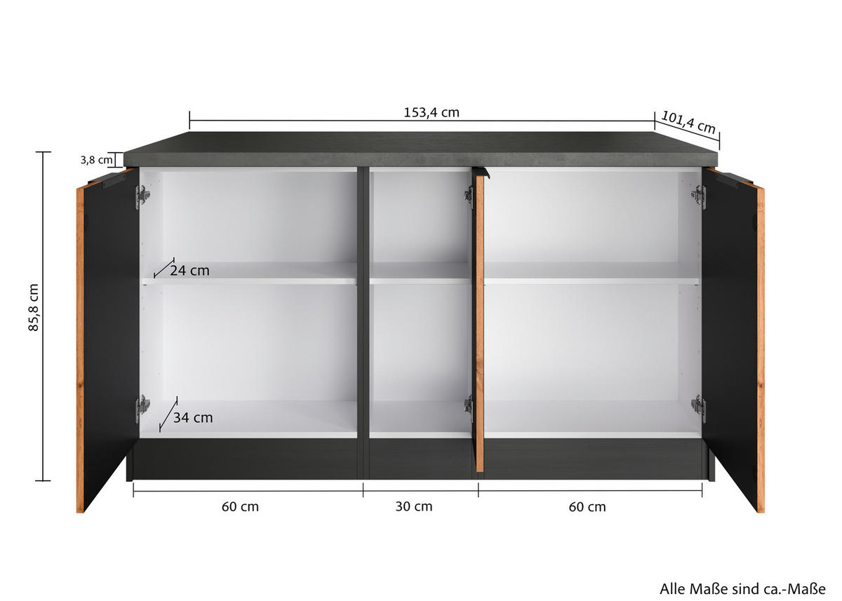 KÜCHENINSEL   in Graphitfarben, Eiche Wotan  - Schieferfarben/Eiche Wotan, Basics, Holzwerkstoff/Metall (153/86/101cm) - Held
