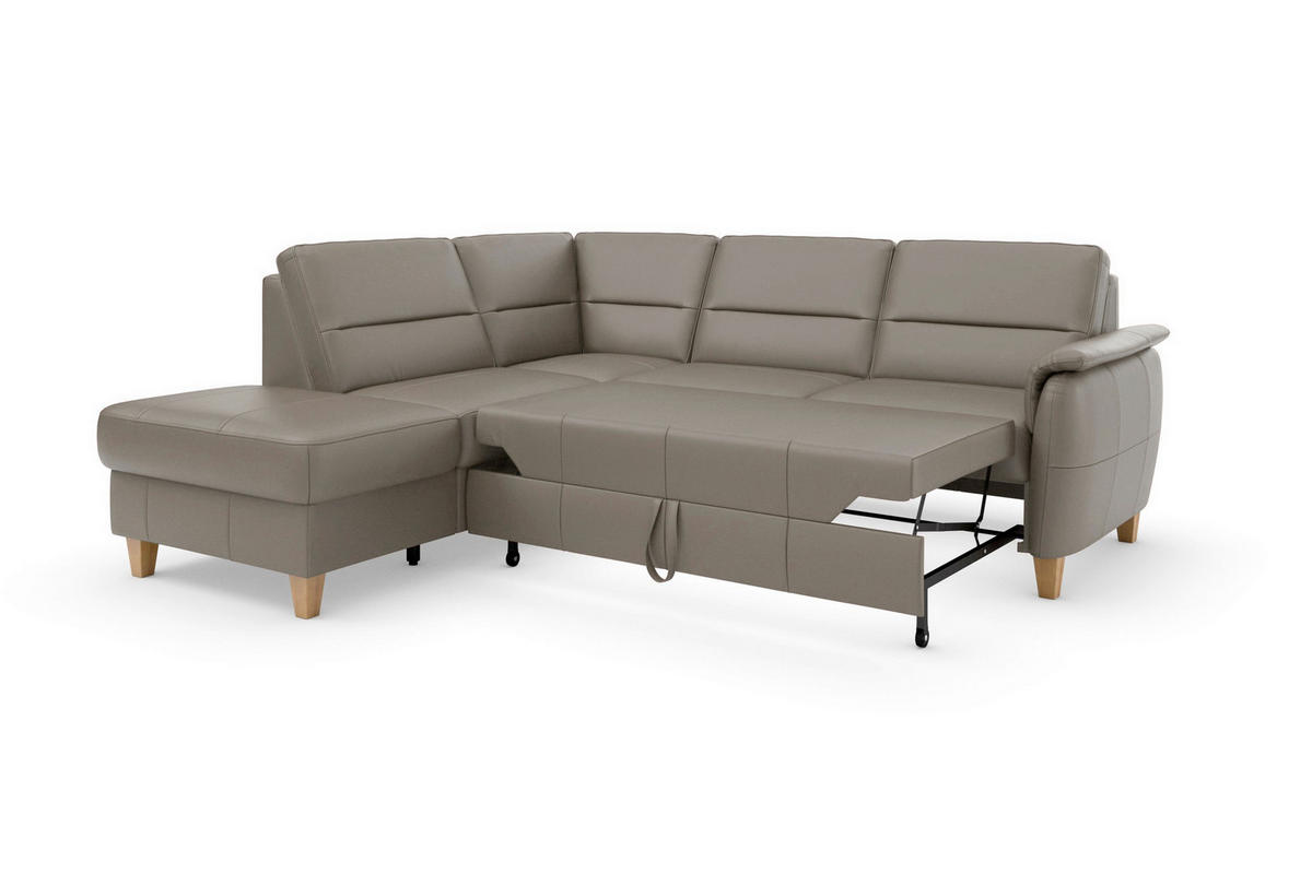 ECKSOFA PALMERA E in Echtleder Grau  212/236 cm  - Eichefarben/Grau, Basics, Leder/Holz (212/236cm) - Sit & More