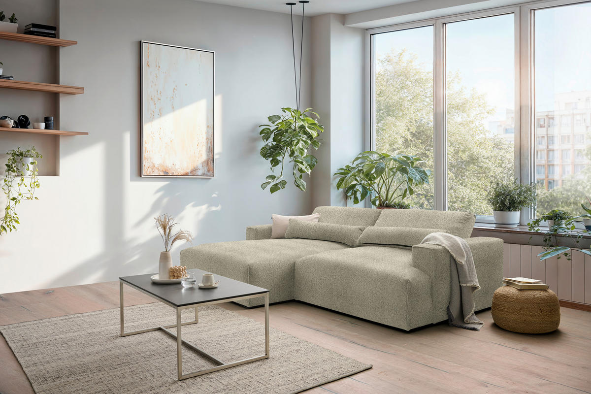 ECKSOFA Chenille Beige  - Beige/Schwarz, Design, Kunststoff/Textil (187/268cm) - Stylife