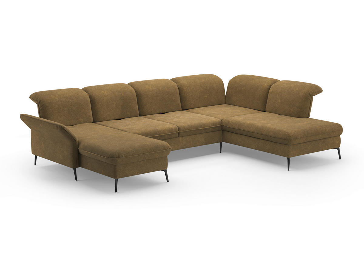 WOHNLANDSCHAFT in Flachgewebe Olivgrün  - Schwarz/Olivgrün, Konventionell, Textil/Metall (198/359/231cm) - Sit & More