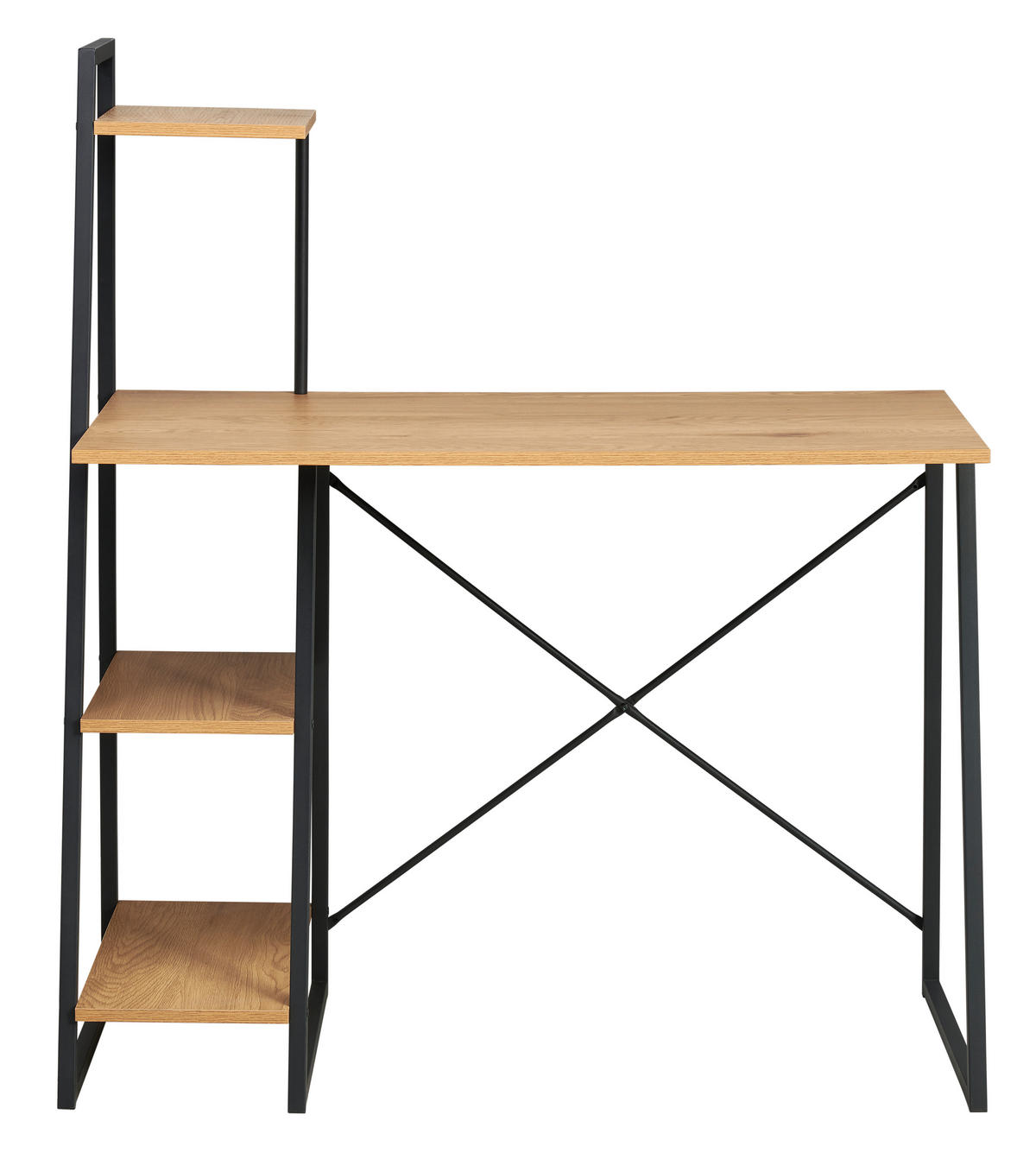 PISALNA MIZA kovina, leseni material črna, barve hrasta  - črna/barve hrasta, Moderno, kovina/leseni material (102/117/50cm) - MID.YOU