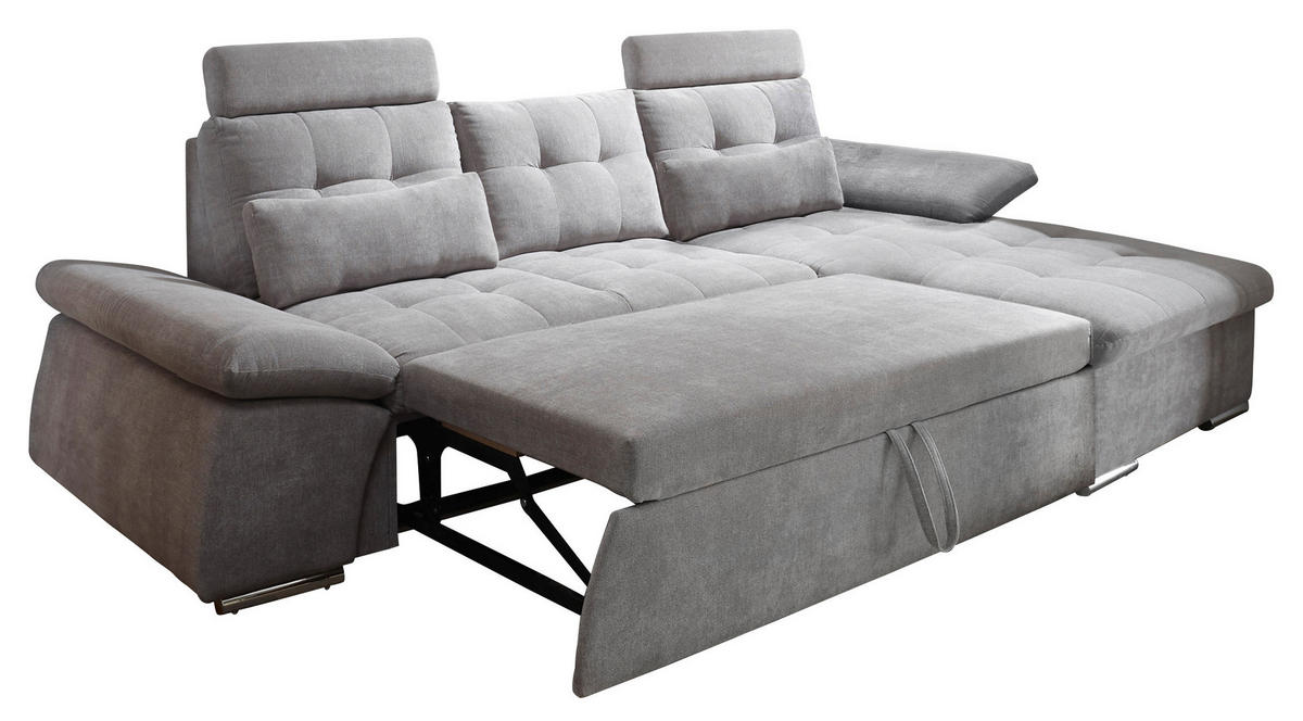 ECKSOFA Schlammfarben Mikrovelours  - Schlammfarben/Silberfarben, KONVENTIONELL, Kunststoff/Textil (268/170cm) - MID.YOU